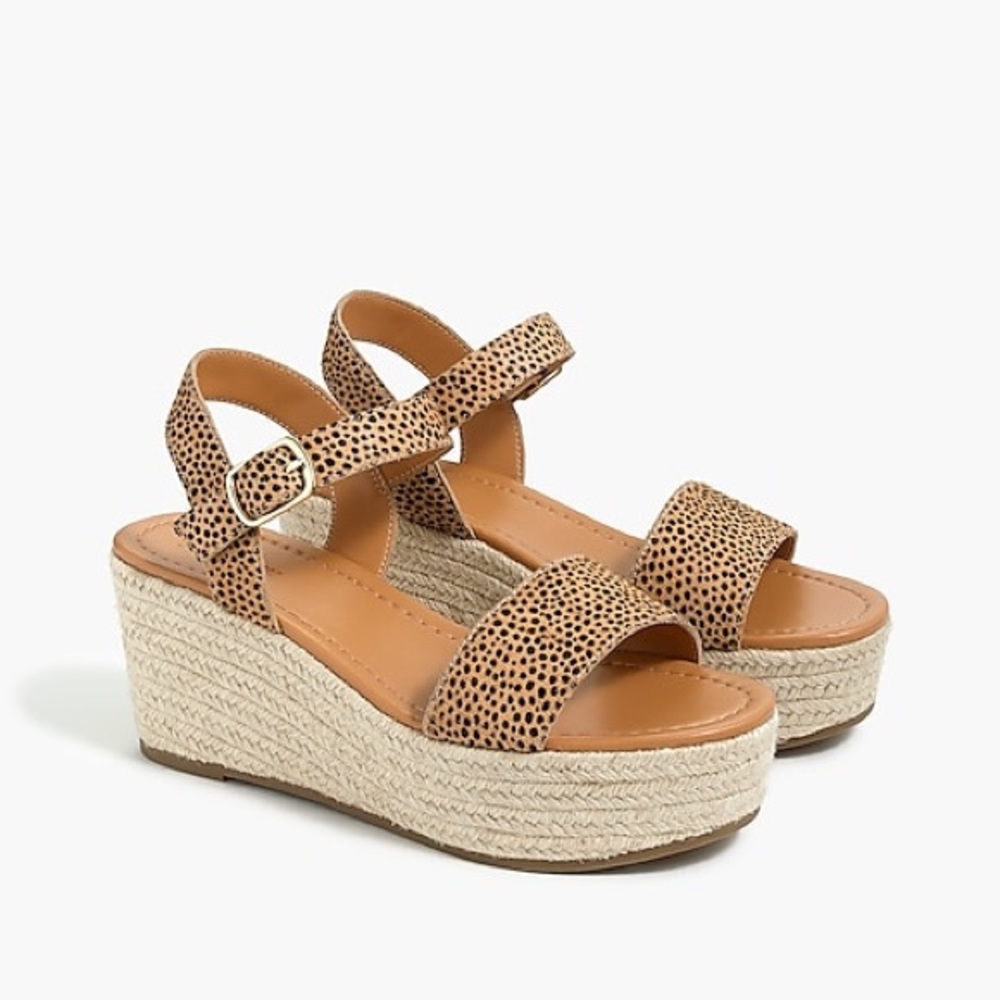 JCrew Leopard calf hair platform espadrilles
